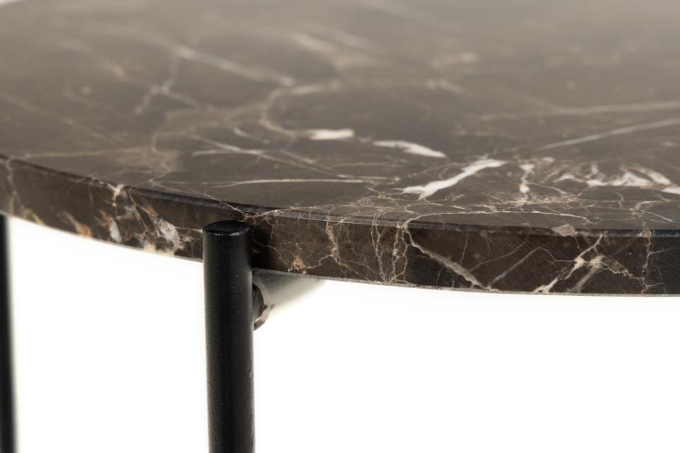 Avila round side table, top brown Emperador polished marble, base matt black rough powder coated steel, Ø42x45 cm