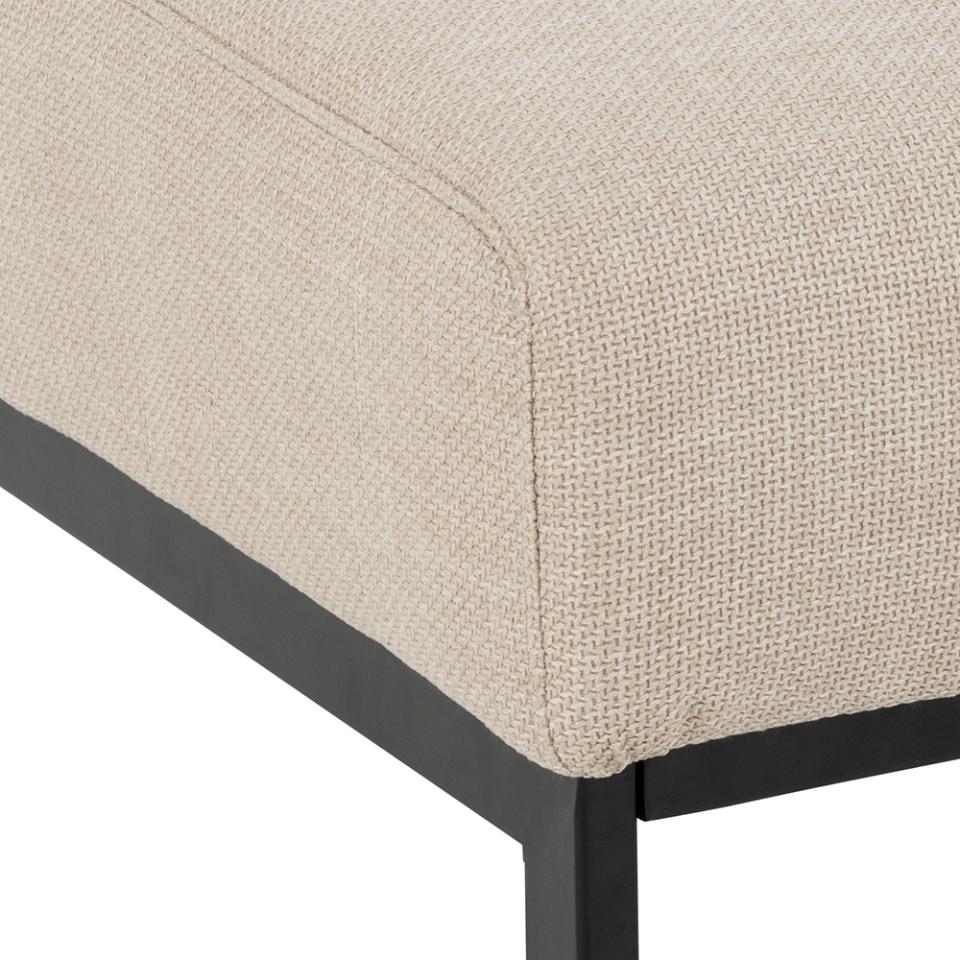 Caix square ottoman, Basel fabric beige 24, base matt black powder coated steel, with vertical stitchings, 100x61x41 cm