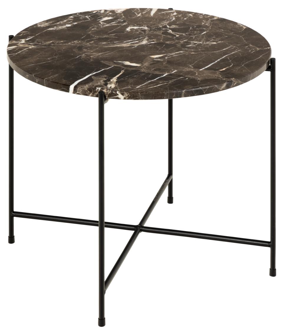 Avila round side table, top brown Emperador polished marble, base matt black rough powder coated steel, Ø52x40 cm