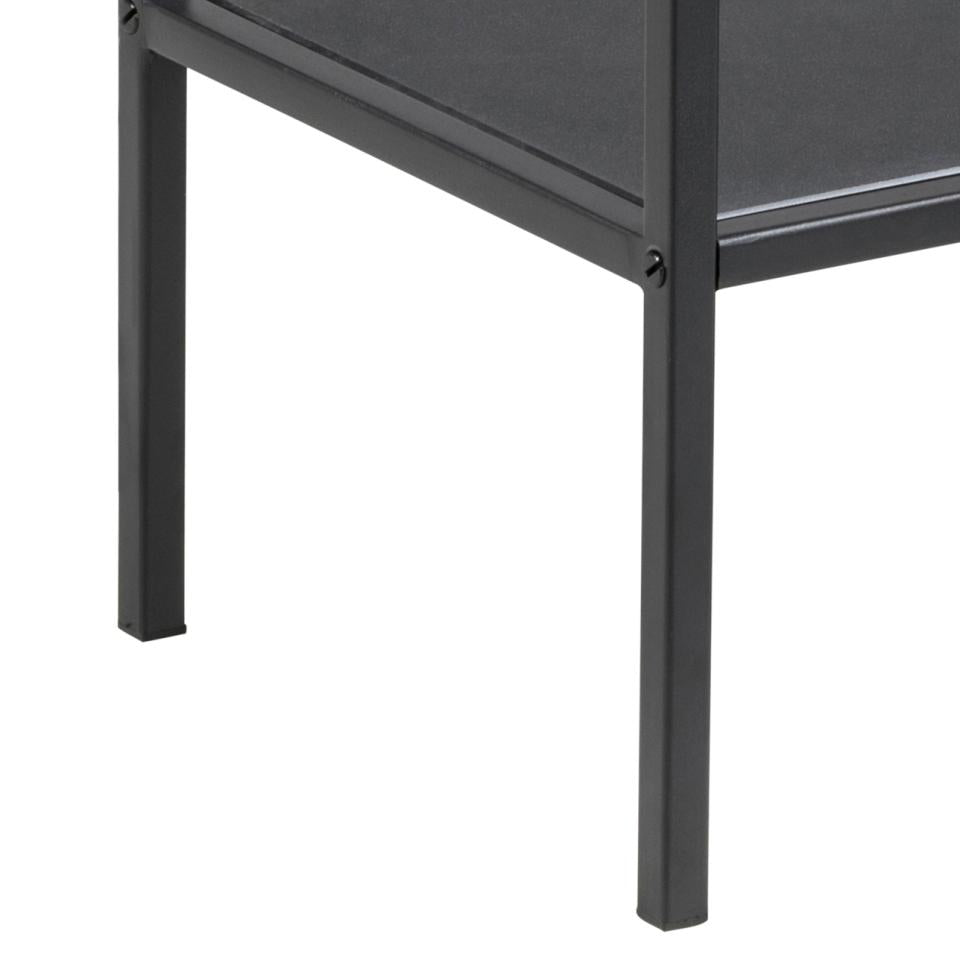 Seaford rectangular serving trolley, top clear tempered glass, shelf black tempered and frosted glass, base matt black rough powder coated steel, 60x30x75 cm