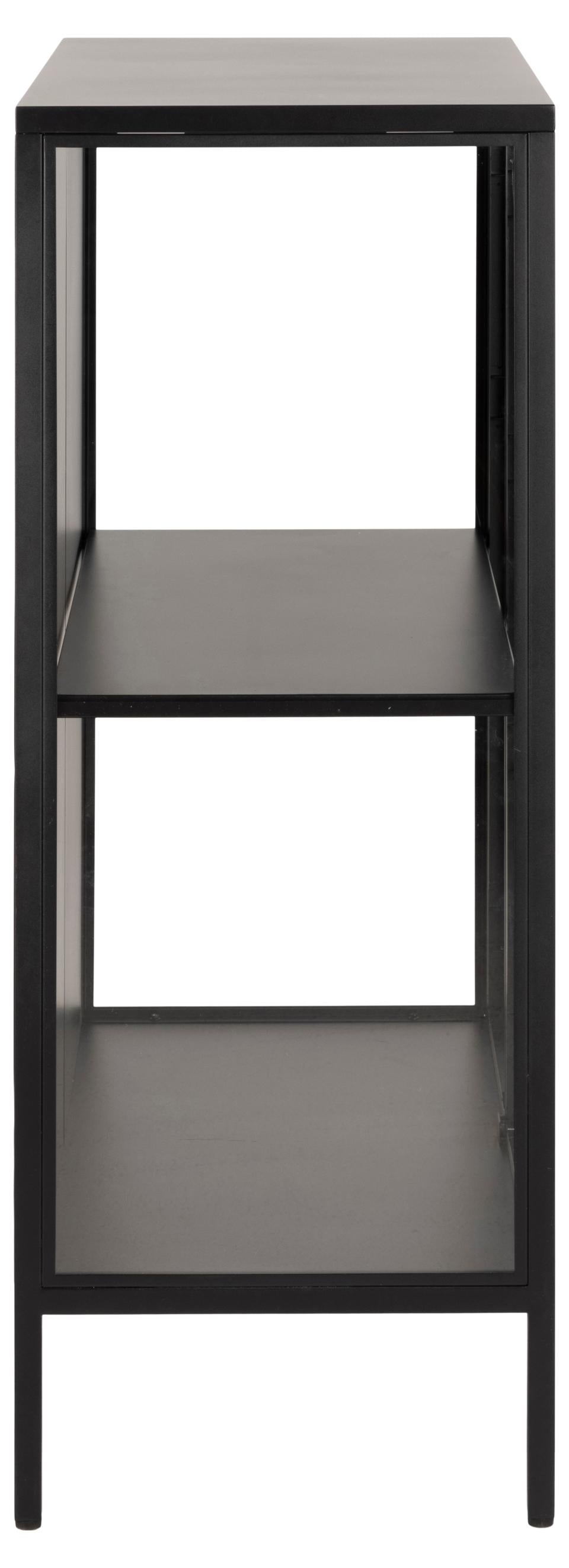 Newcastle display cabinet, top, frame, shelf and base matt black rough powder coated steel, 2 doors clear tempered glass and matt black rough powder coated steel, 80x40x98,7 cm