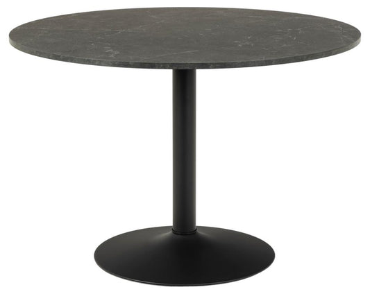 Ibiza round dining table, top matt black Izmir rough melamine, trumpet base matt black rough powder coated steel, Ø110x74 cm