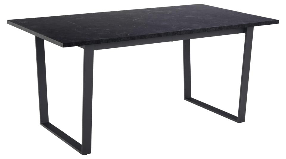 Amble rectangular dining table, top black marble Izmir melamine, sledge base matt black rough powder coated steel, 160x90x74 cm