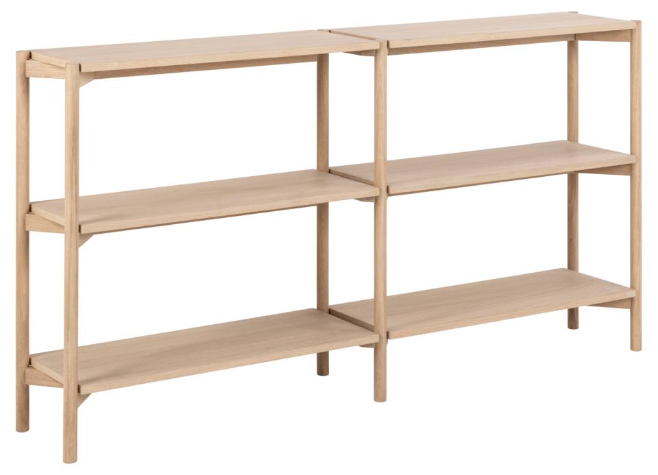 Braidwood bookcase, frame and base white pigmented oiled oak, 4 shelves white pigmented oiled oak veneer, 169x30x88,4 cm