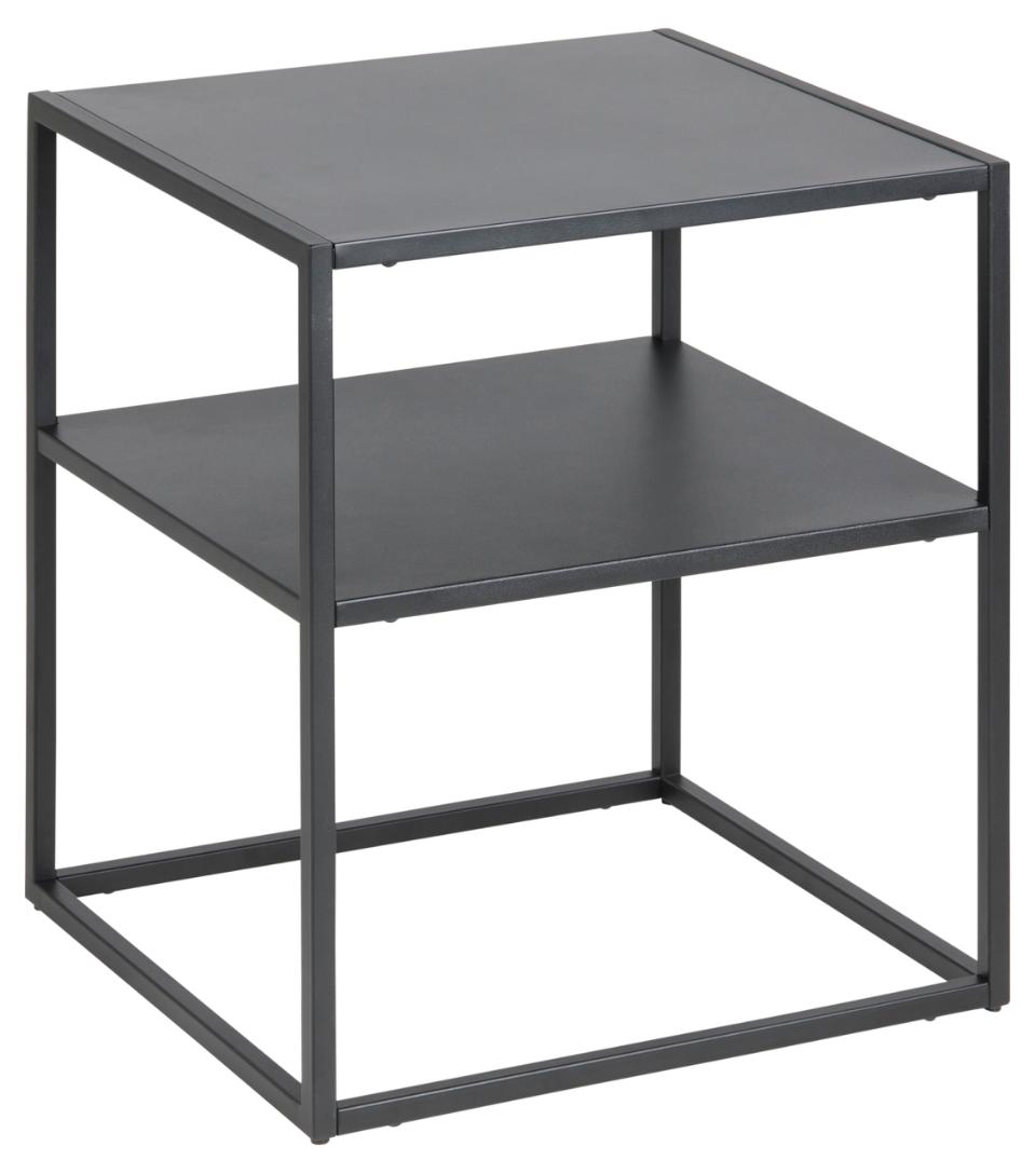 Newton rectangular bedside table, top, shelf and base matt black rough powder coated steel, 45x40x50,5 cm