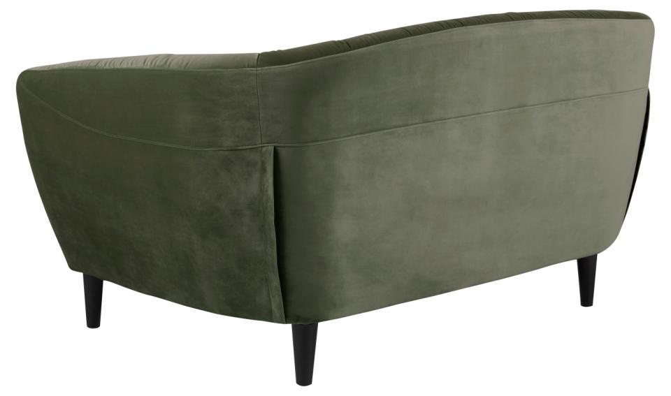 Ria 2-seater, Vic fabric forest green 68AC, base black NC lacquered rubberwood, with pocket springs and tuftings, 150x84x78 cm