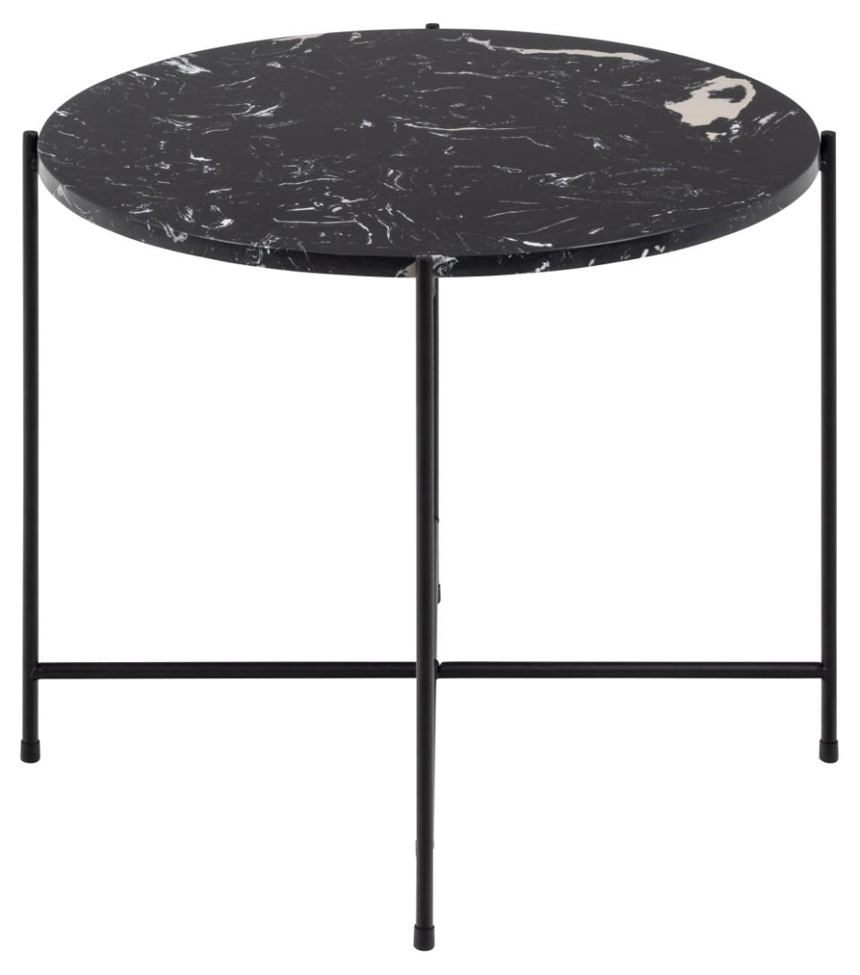 Avila round side table, top black polished art. marble stone, base matt black rough powder coated steel, Ø52x40 cm