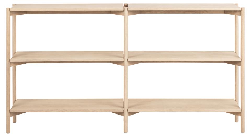 Oxford bookcase, frame and base white pigmented oiled oak, 4 shelves white pigmented oiled oak veneer, 169x30x88,5 cm