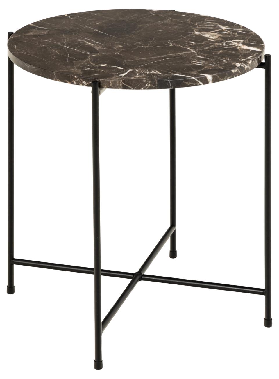 Avila round side table, top brown Emperador polished marble, base matt black rough powder coated steel, Ø42x45 cm