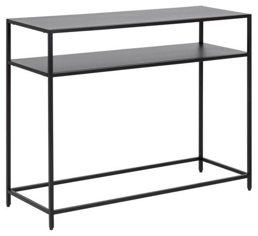 Newcastle rectangular console table, top, shelf and base matt black rough powder coated steel, 100x35x79 cm