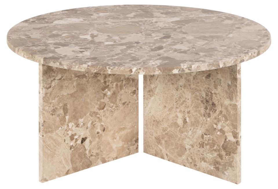 Vega round coffee table, top and V-shape base matt Latte brown lacquered marble, Ø90x42 cm