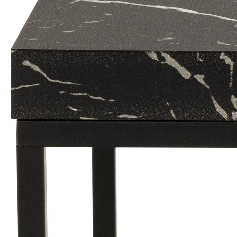 Barossa square coffee table, top black marble Marquina rough melamine, base matt black rough powder coated steel, 40x40x45 cm