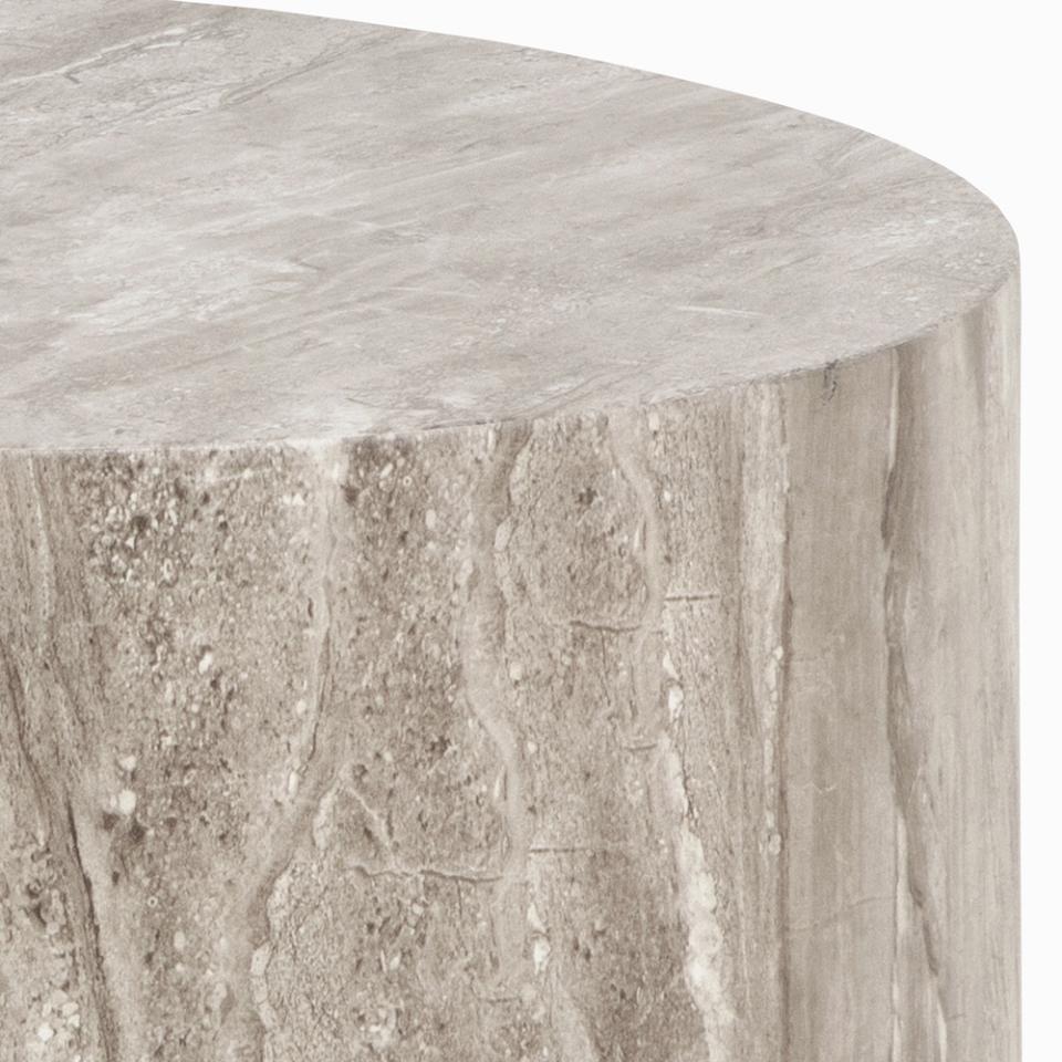 Dice round coffee table set, top and base grey marble River rough paper, with set of 2 pcs, Ø58x40 cm