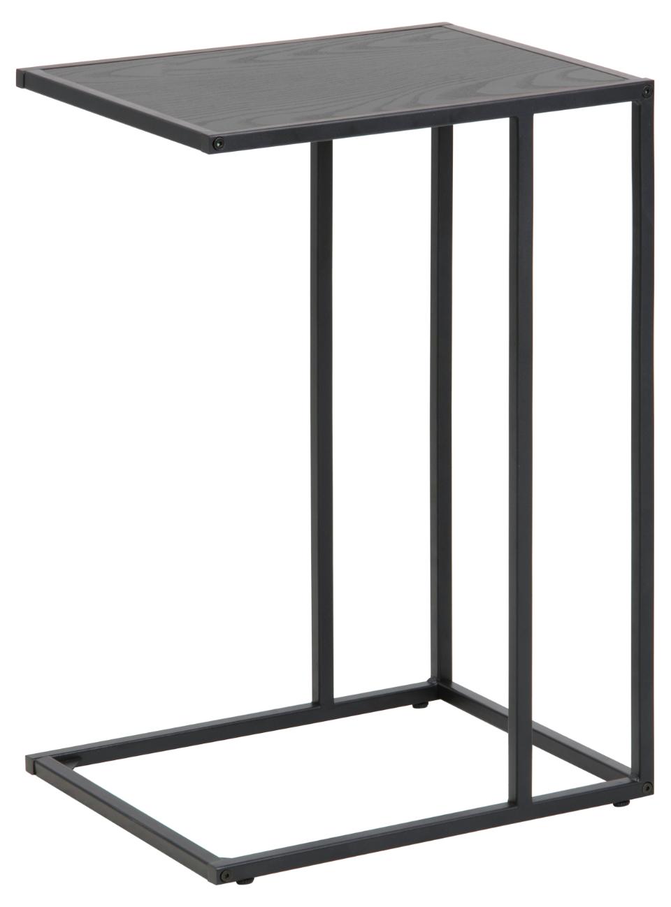 Seaford rectangular side table, top ash black rough melamine, base matt black rough powder coated steel, 43x35x63 cm