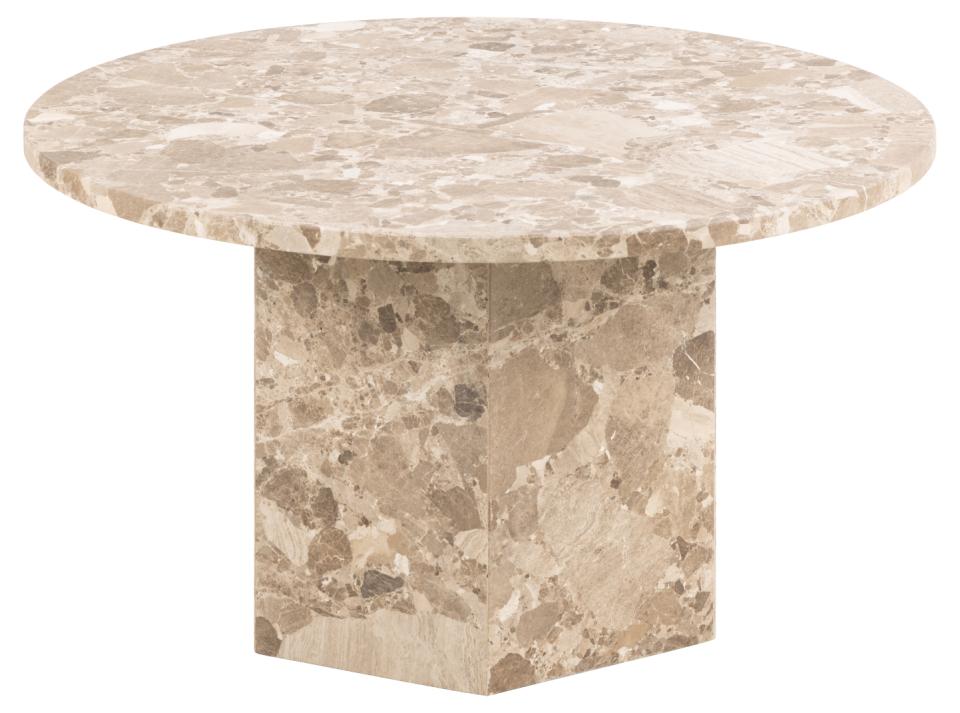 Naxos round coffee table, top and pillar base matt Latte brown lacquered marble, Ø80x42 cm