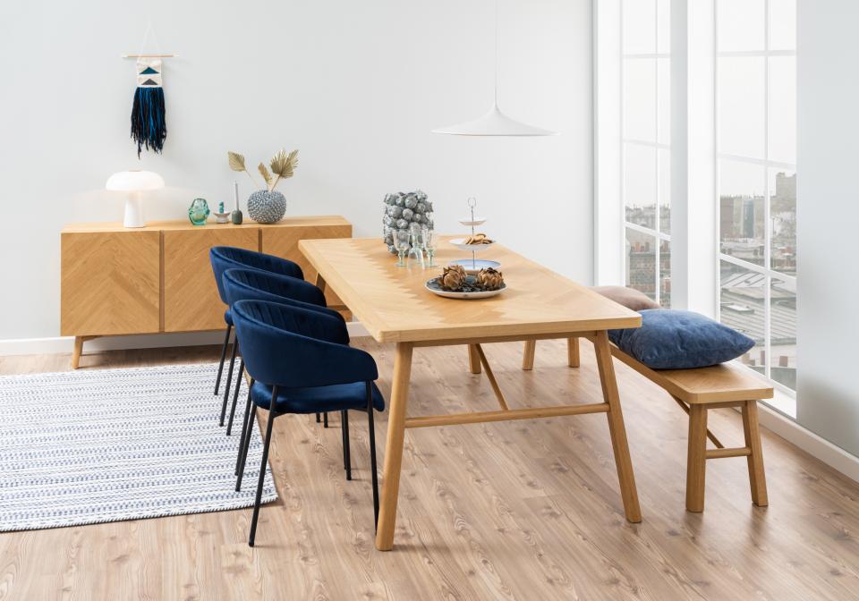 Galway rectangular dining table, top matt oak PU lacquered veneer, base matt oak NC lacquered, with herringbone, 200x100x75 cm