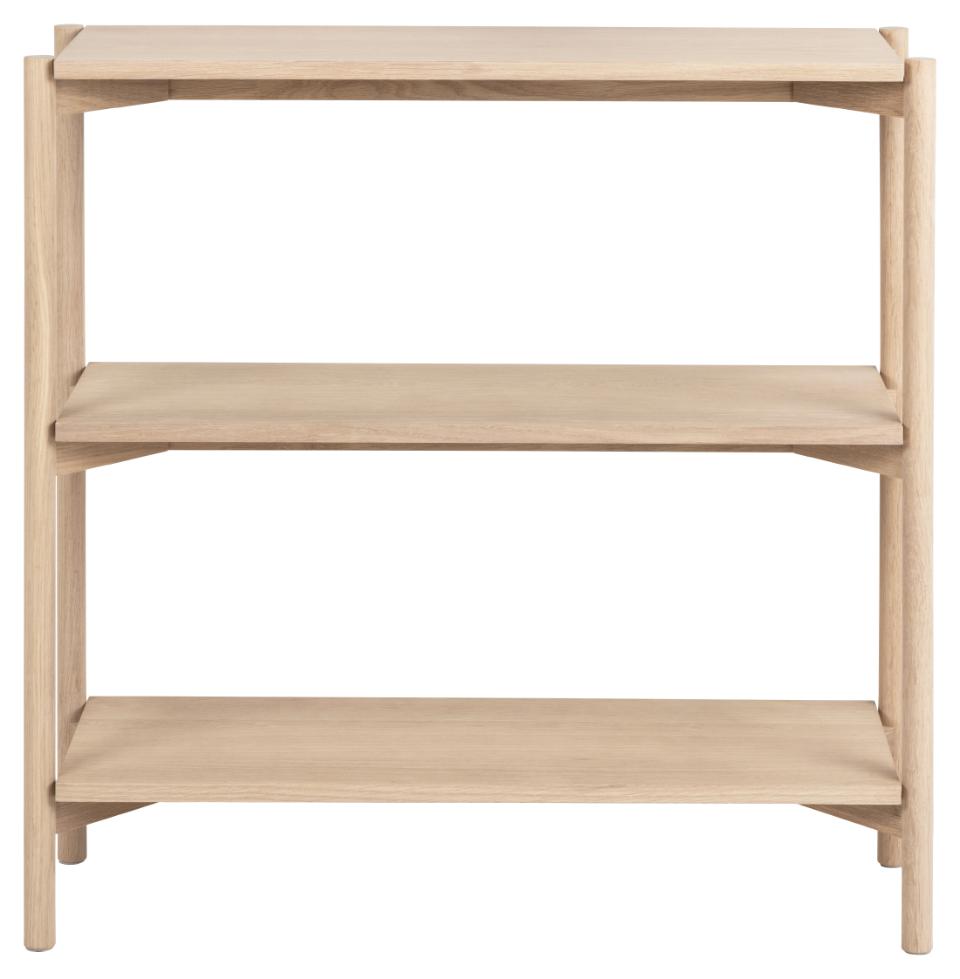 Oxford bookcase, frame and base white pigmented oiled oak, 2 shelves white pigmented oiled oak veneer, 86x30x88,5 cm