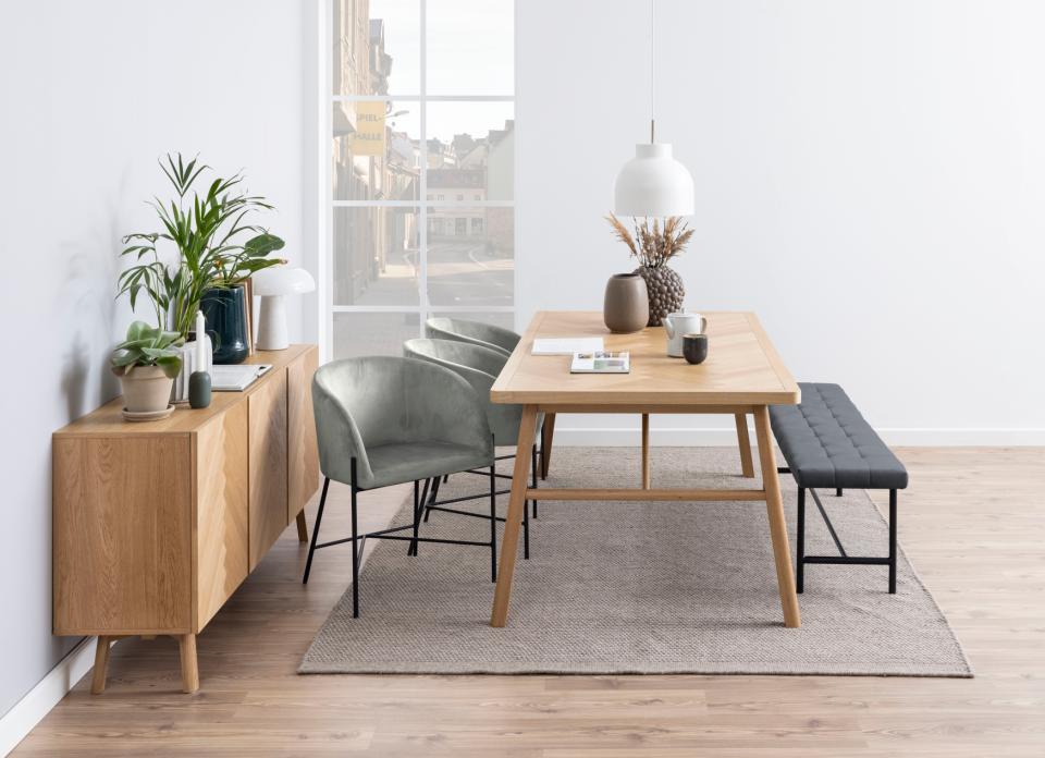 Galway rectangular dining table, top matt oak PU lacquered veneer, base matt oak NC lacquered, with herringbone, 200x100x75 cm