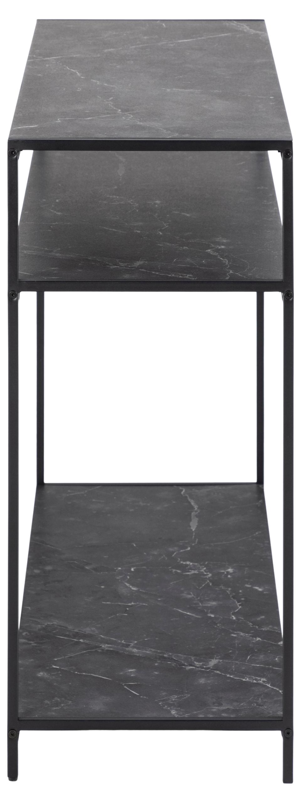 Infinity rectangular console table, top and 2 shelves matt black Izmir rough melamine, base matt black rough powder coated steel, 100x35x79 cm