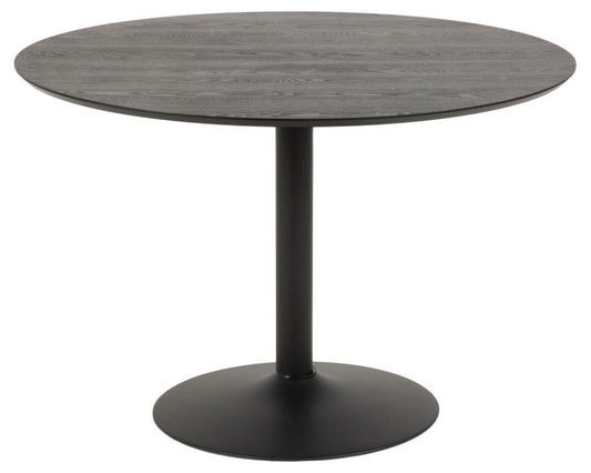 Ibiza round dining table, top matt black NC lacquered ash veneer, trumpet base matt black rough powder coated steel, Ø110x74 cm