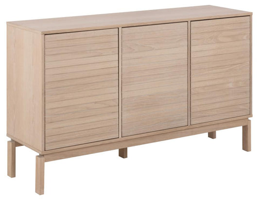 Linley sideboard, top, frame, 3 doors and 3 shelves white pigmented oiled oak veneer, base white pigmented oiled oak, with lamella front and push to open function, 135,4x40x80 cm