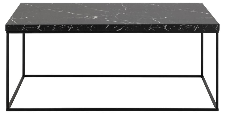 Barossa rectangular coffee table, top black marble Marquina rough melamine, base matt black rough powder coated steel, 110x55x45 cm