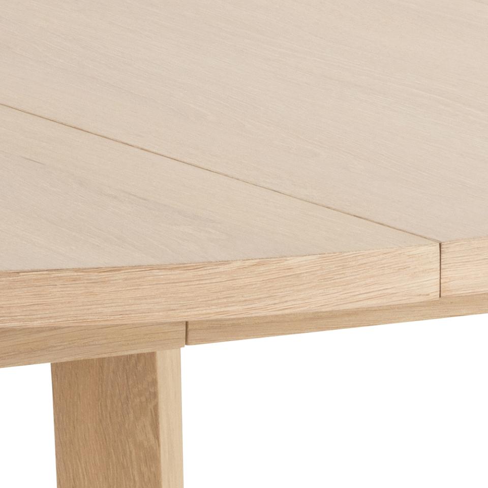 A-Line round dining table, top smoke PU lacquered oak veneer, white pigmented oiled oak veneer, base smoke NC lacquered oak veneer, Ø120/220x75 cm