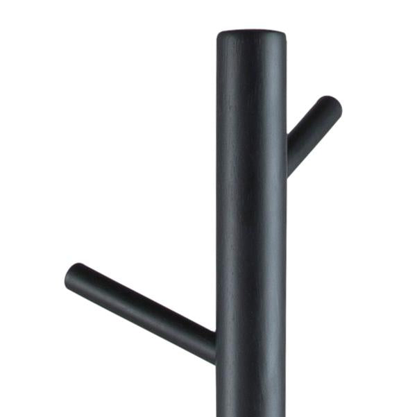 Bremen coat hanger, frame and base black NC lacquered rubberwood, with asymmetrical detail, 51x45x176 cm