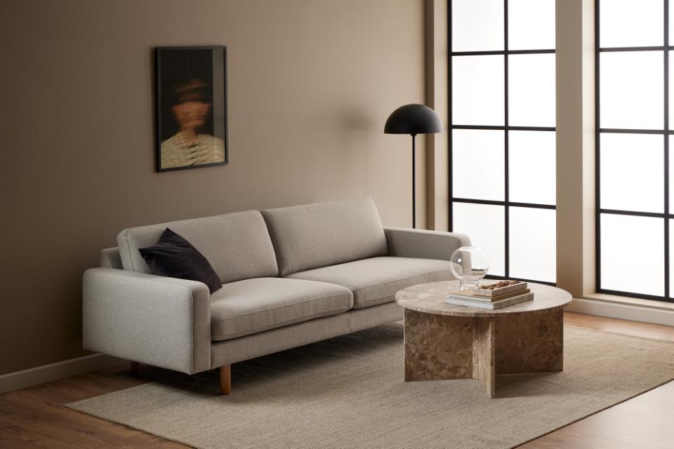 Vega round coffee table, top and V-shape base matt Latte brown lacquered marble, Ø90x42 cm