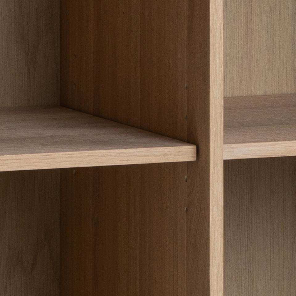 Linley cabinet, top, frame, 2 doors and 4 shelves white pigmented oiled oak veneer, base white pigmented oiled oak, with lamella front and push to open function, 90,8x40x150 cm