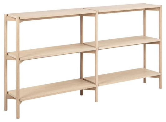 Oxford bookcase, frame and base white pigmented oiled oak, 4 shelves white pigmented oiled oak veneer, 169x30x88,5 cm