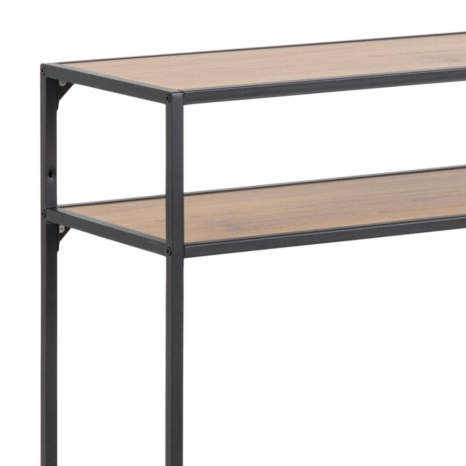 Seaford rectangular console table, top and shelf matt wild oak rough paper, base matt black rough powder coated steel, 120x35x79 cm