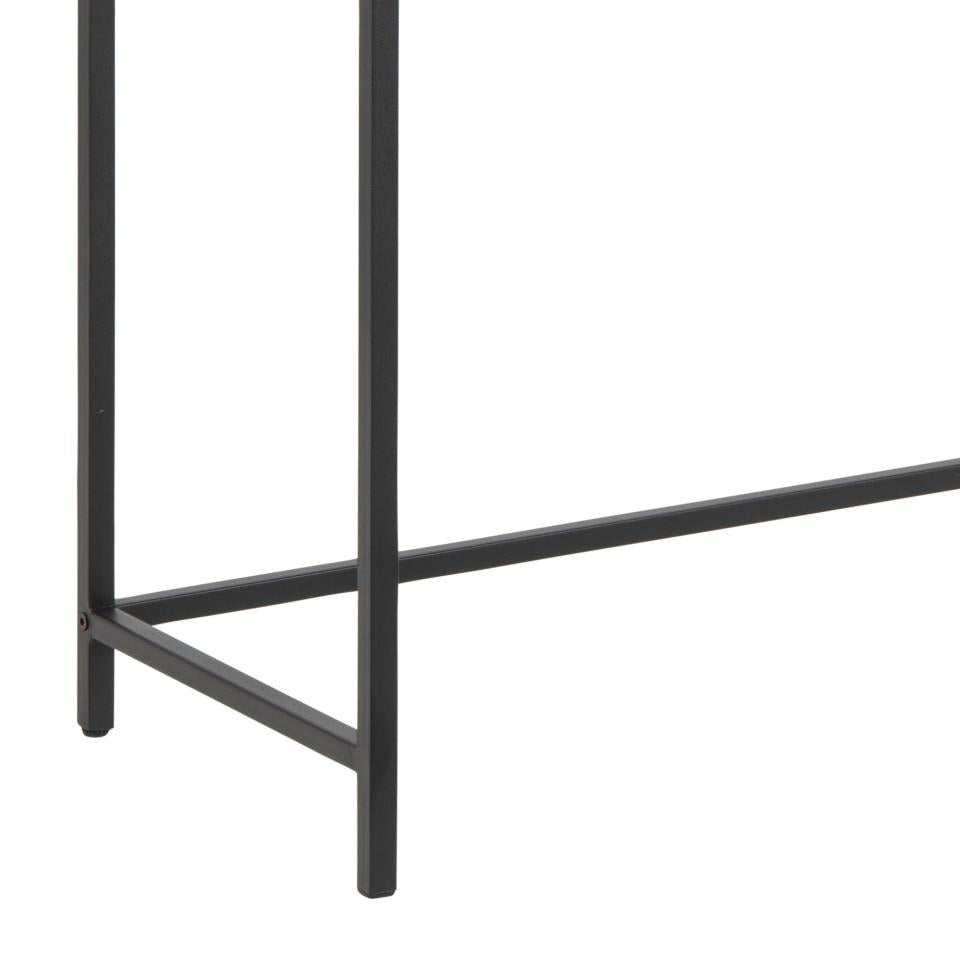 Seaford rectangular console table, top and shelf matt wild oak rough paper, base matt black rough powder coated steel, 120x35x79 cm