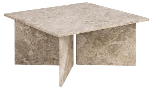 Vega square coffee table, top and V-shape base matt Latte brown lacquered marble, 90x90x42 cm