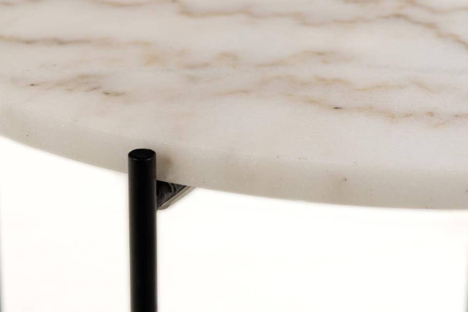 Avila round side table, top white Guangxi polished marble, base matt black rough powder coated steel, Ø52x40 cm