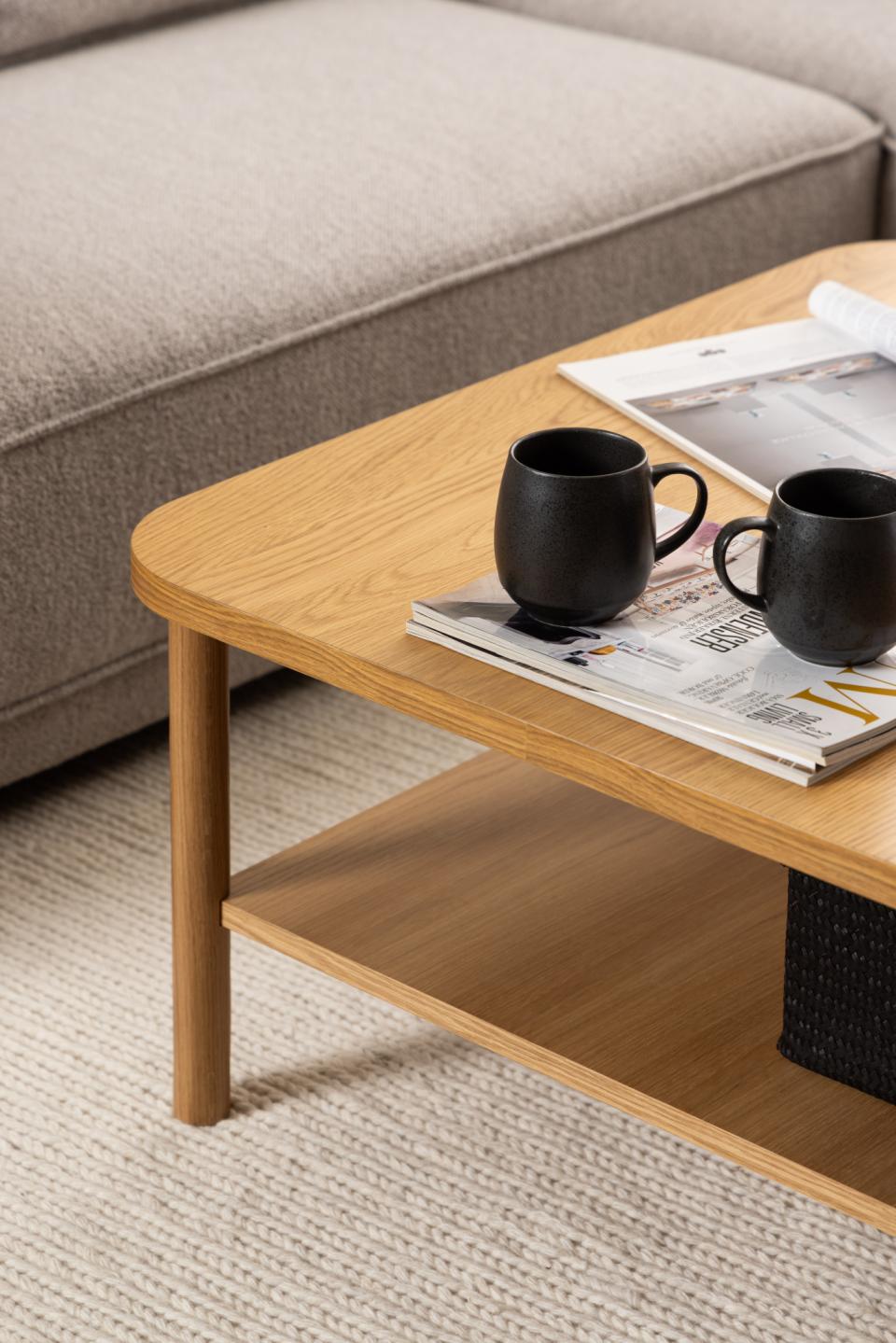 Banbury square coffee table, top and shelf oak PU lacquered veneer, base NC lacquered oak, 90x90x42 cm