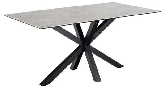 Heaven rectangular dining table, top grey Anista rough ceramic, cross base matt black rough powder coated steel, 160x90x75,5 cm