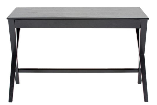 Writex rectangular office desk, top and drawer black AC lacquered oak veneer, cross base black AC lacquered rubberwood, with metal runners and wire hole, 120x60x75 cm