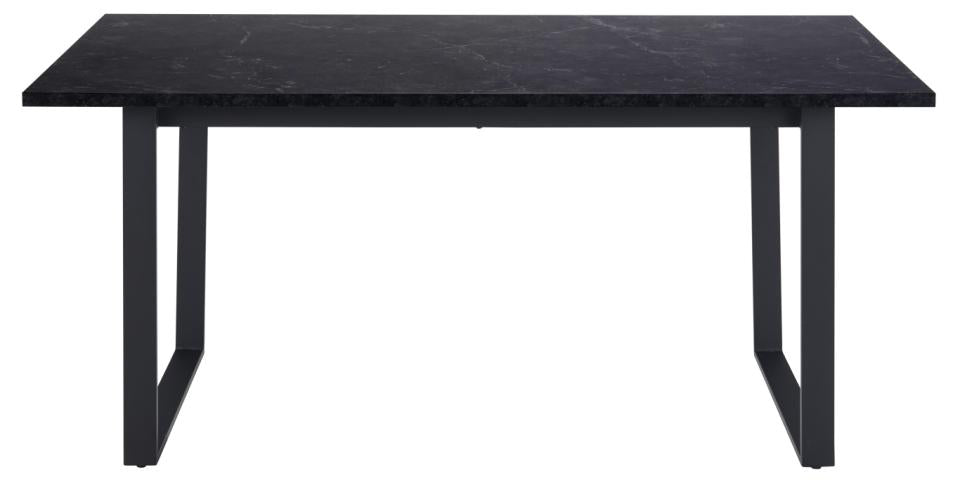 Amble rectangular dining table, top black marble Izmir melamine, sledge base matt black rough powder coated steel, 160x90x74 cm