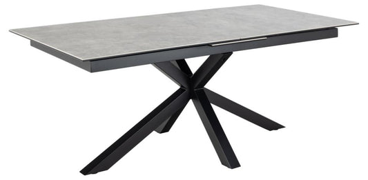 Heaven rectangular dining table, top grey Anista rough ceramic, cross base matt black rough powder coated steel, with extension leaf storage and synchronous extension, 200/240x100x76 cm