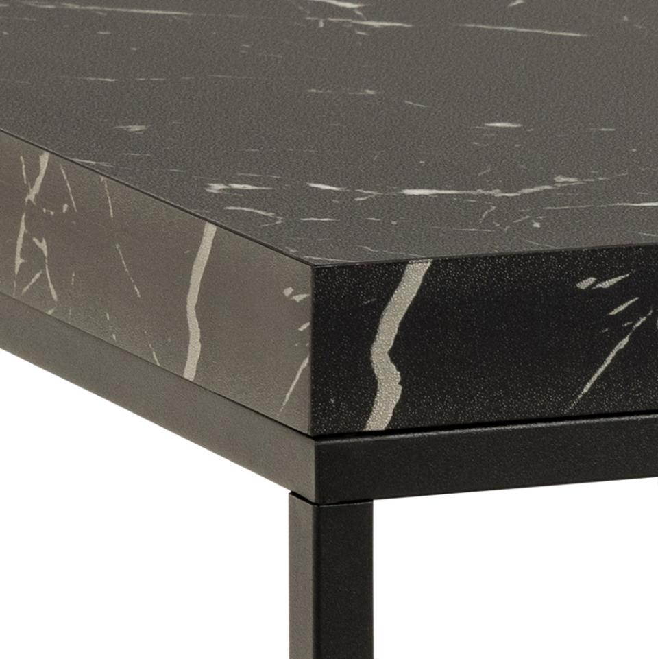 Barossa square coffee table, top black marble Marquina rough melamine, base matt black rough powder coated steel, 60x60x45 cm