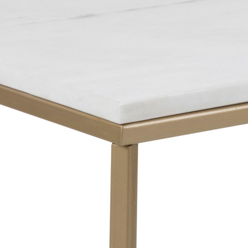 Alisma rectangular coffee table, top white Guangxi polished marble, base brass liquid coated steel, 120x60x46 cm