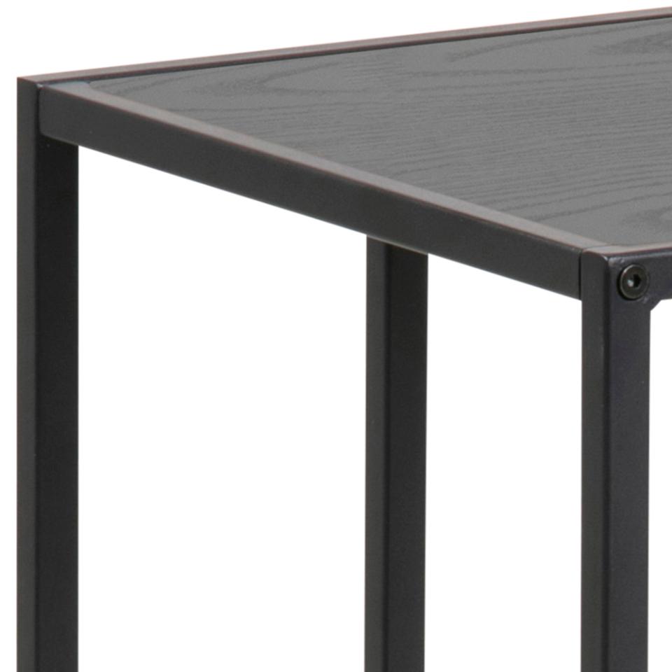 Seaford rectangular side table, top ash black rough melamine, base matt black rough powder coated steel, 43x35x63 cm