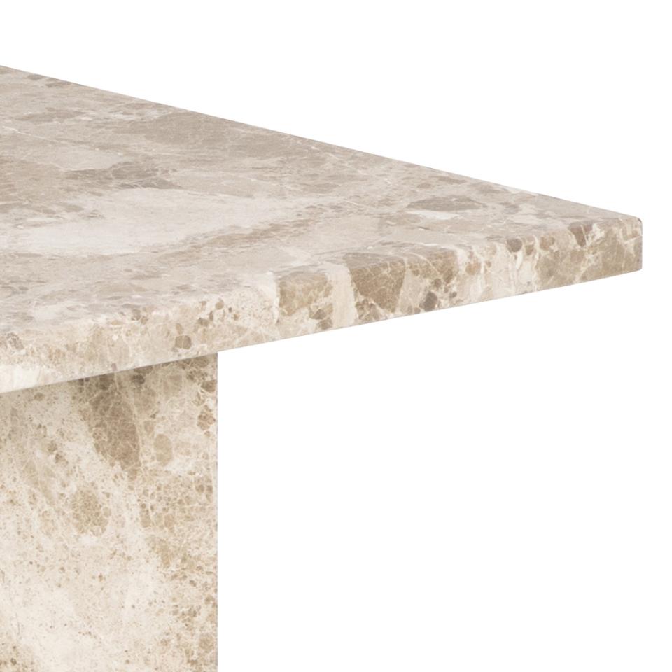 Vega rectangular coffee table, top and V-shape base matt Latte brown lacquered marble, 140x70x42 cm