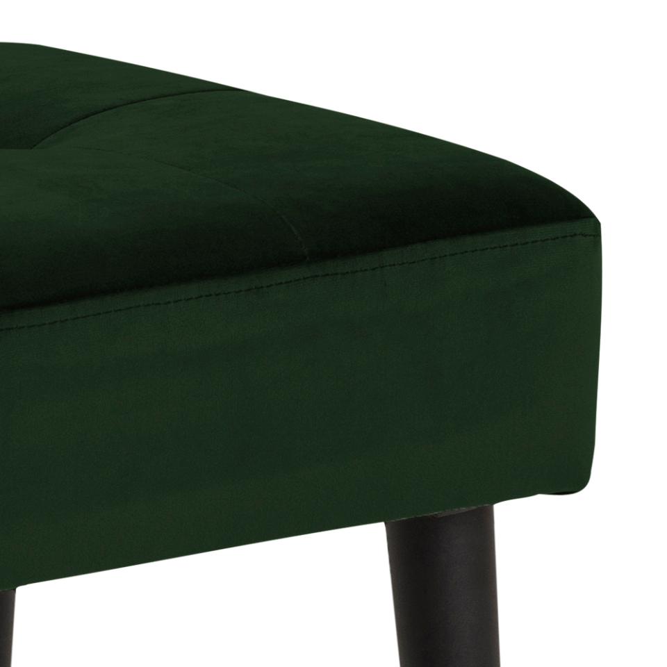 Glory bench, Vic fabric forest green 68AC FR, base matt black rough powder coated steel, with tuftings, 95x38x45 cm