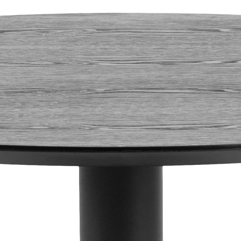 Ibiza round café table, top matt black NC lacquered ash veneer, trumpet base matt black rough powder coated steel, Ø80x74 cm