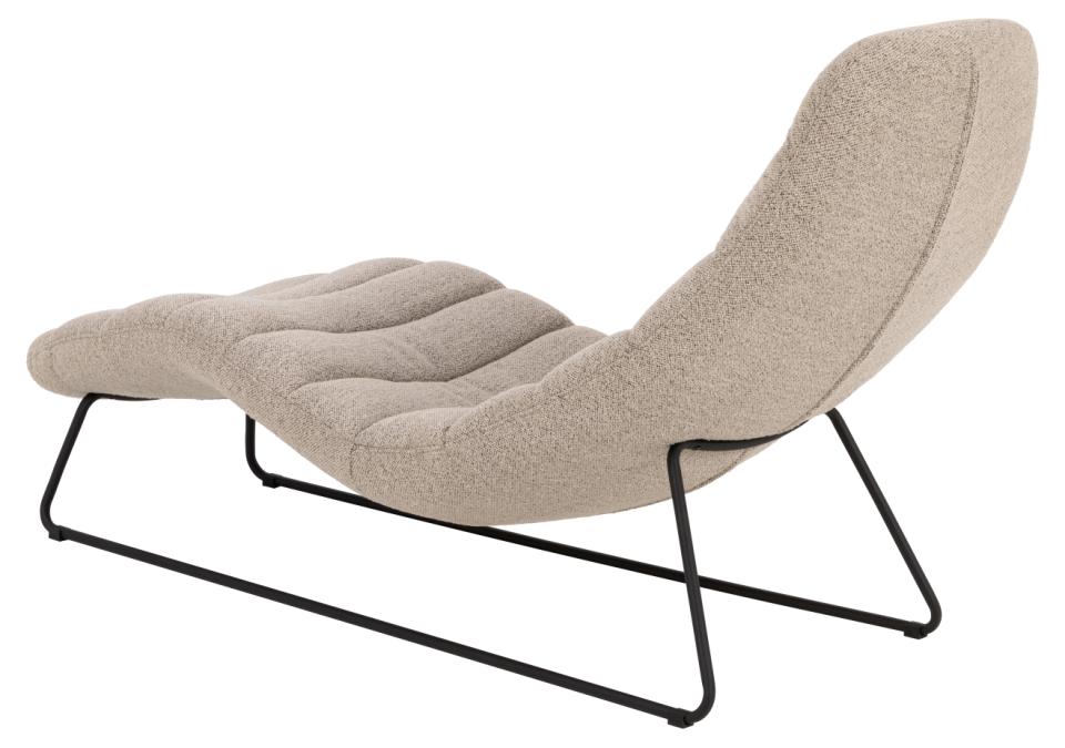 Chaplin chaise longue, Monza fabric beige 60, base matt black rough powder coated steel, with horizontal stitchings, 63x156x86 cm