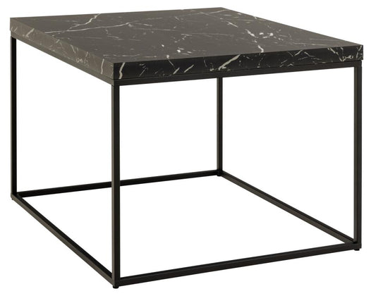 Barossa square coffee table, top black marble Marquina rough melamine, base matt black rough powder coated steel, 60x60x45 cm