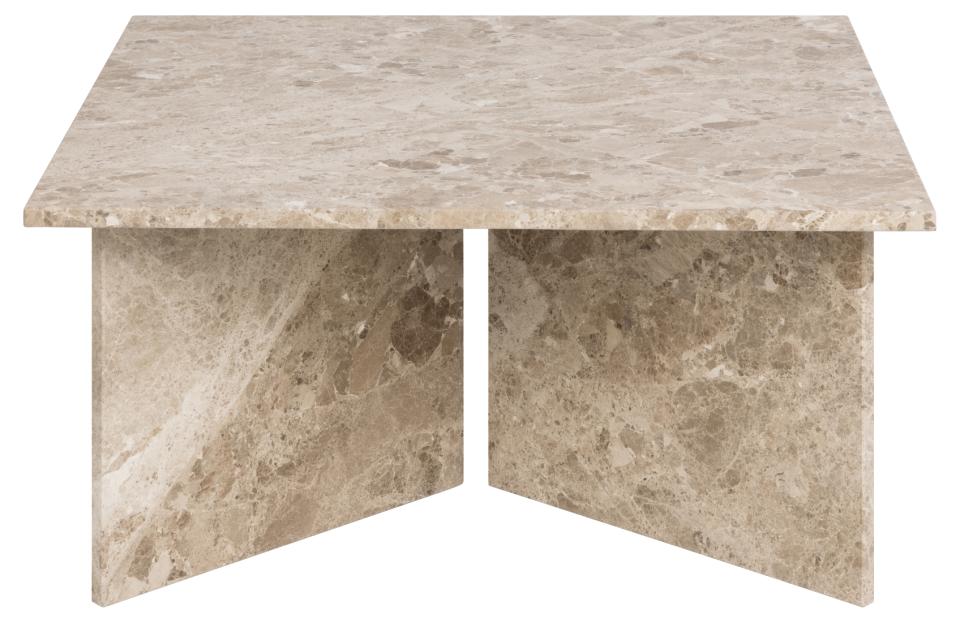 Vega square coffee table, top and V-shape base matt Latte brown lacquered marble, 90x90x42 cm