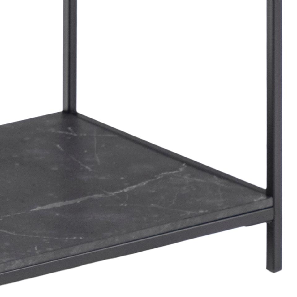 Infinity rectangular console table, top and 2 shelves matt black Izmir rough melamine, base matt black rough powder coated steel, 100x35x79 cm